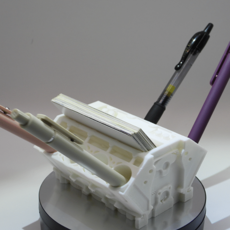 Corvette Engine Block Business Card and Pen Holder – Stylish Corporate Gift for Office Desk Elegance - Image 4