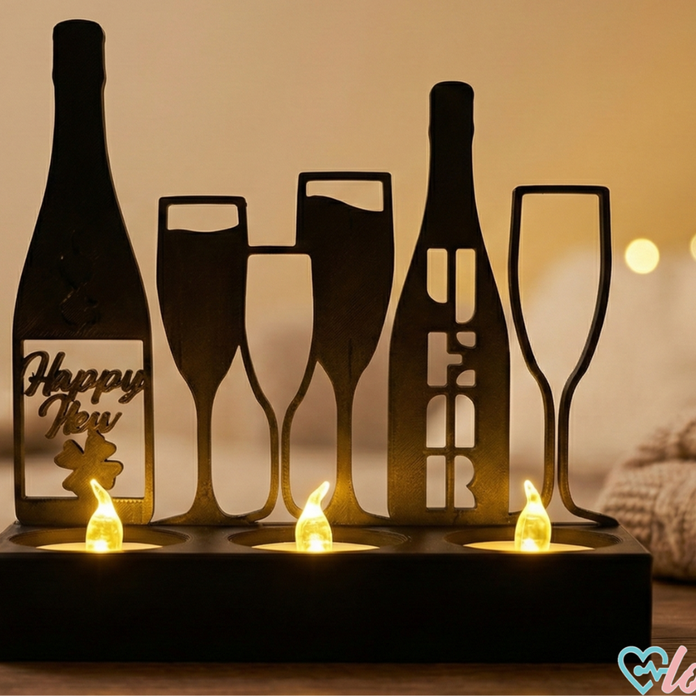 1 Happy New Year Backlit Tealight Stand, New Year 2026 Gift, Office Desk Decor, Corporate Gift, Industrial Client Gift, Home Decoration, Festival Lighting, Event Giveaway, Custom 3D Printed Lamp Stand - Image 1