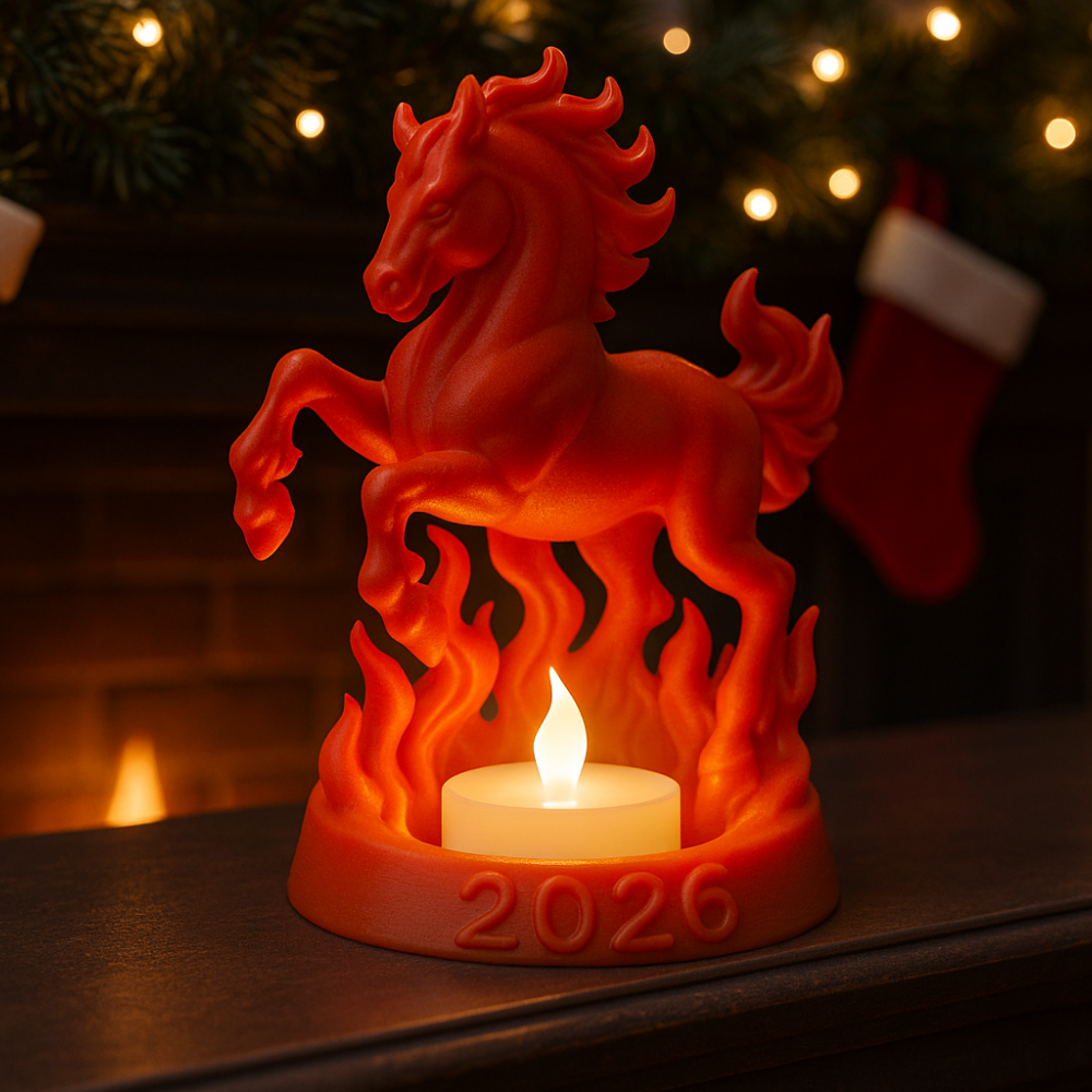1 Fire Horse 2026, LED Tealight Holder Sculpture, New Year 2026 Gift, Corporate Gift, Office Desk Decor, Home Decor Showpiece, Festival Decoration, Event Giveaway, 3D Printed Art Piece - Image 1