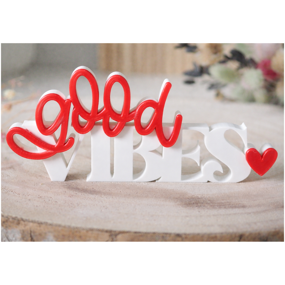 1 Good Vibes 3D Printed Elegant Text Decor, Home Decor, Office Desk Decor, Family Gift, Friends Gift, Festival Decor, Diwali Decor, New Year Decor, Birthday Gift, Anniversary Gift, Motivation Quote Decor, Living Room Decor, Bedroom Decor, Work Desk Decor - Image 1