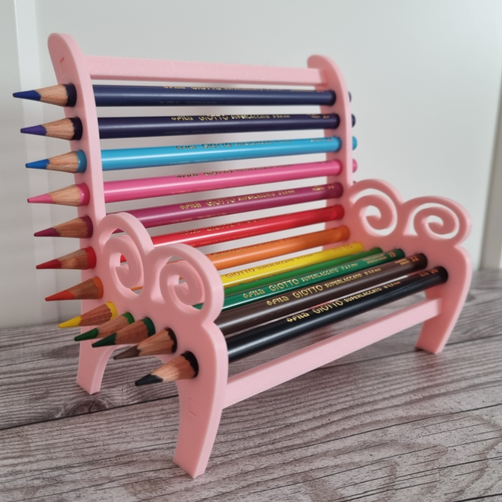 1 3D Printed Pencil & Crayola Holder Bench – Desk Organizer for Office, Study Room, Library, Home Décor, School Students, Corporate Gifts, Artist & Drawing Accessories - Image 1