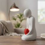 Minimalist Sculpture: Love's Embrace Figurine with Red Heart for Office, Home, Library, Reading Room, Hospitals, Clinics, Reception, Hotels, Corporate Desk, Study Table, Living Room, Bedroom, Valentine Day Gift, Anniversary Gift, Couple Gift, Showpiece Decor, Corporate Gifting, Company Events, Employee Appreciation, Client Gifting