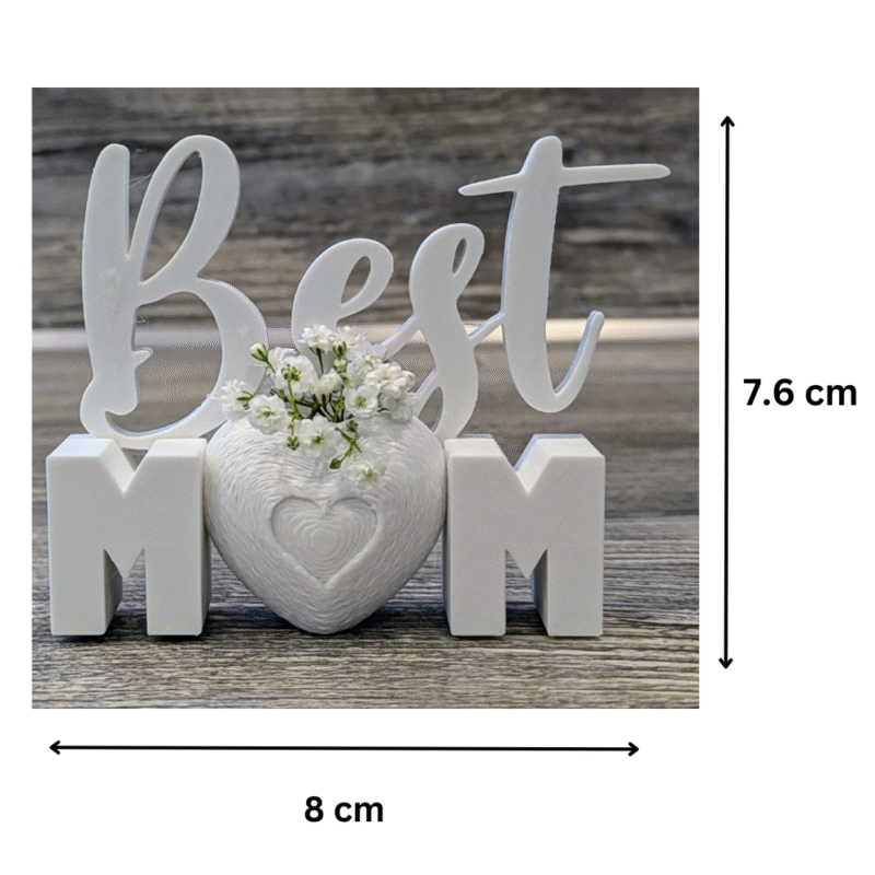 Best Mom Heart Vase Sign, Mother Gift, Family Decor, Gift to Mother, Mom Birthday Gift, Mother Day Gift, Home Decor Gift, Love Mom Showpiece, 3D Printed Gift - Image 2