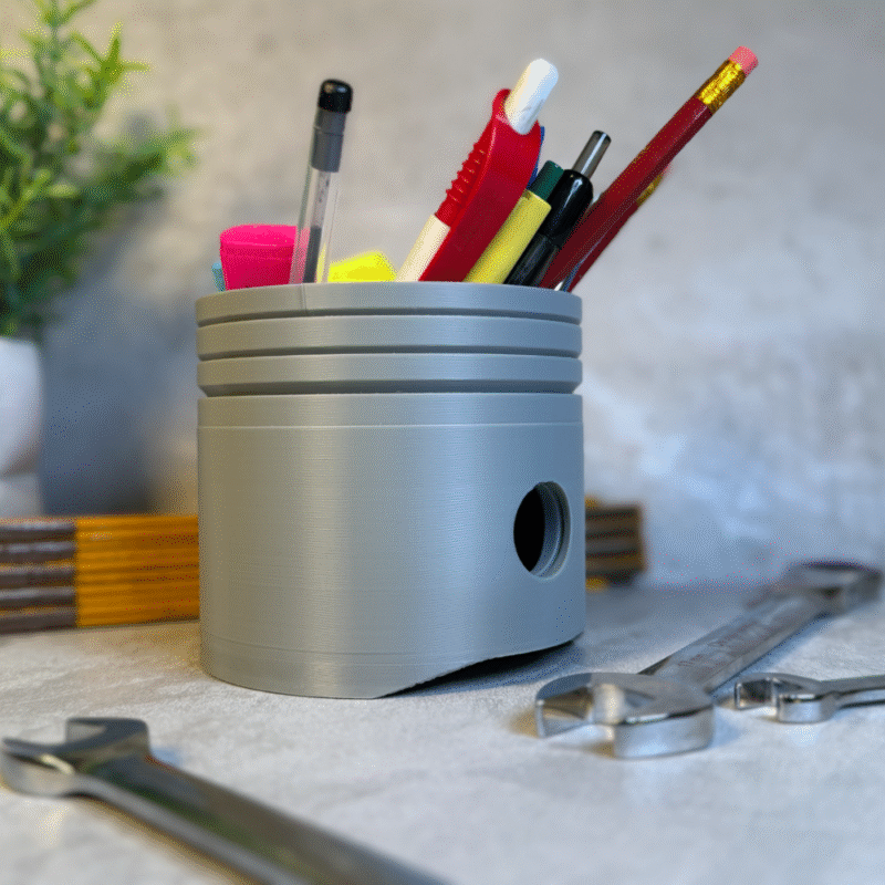 3D Printed Pencil Holder Piston, Office Desk Organizer, Industrial Gift, Engineer Gift, Corporate Gift, Workshop Desk Accessory, Mechanical Theme Pen Stand - Image 3