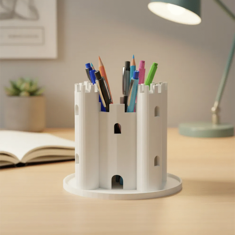 Castle Pen Holder Decoration, Office Desk Organizer, Corporate Gift, Airline Office Decor, Hotel Desk Accessory, School Stationery Holder, Home Office Pen Stand, Executive Table Decor, 3D Printed Desk Organizer - Image 4