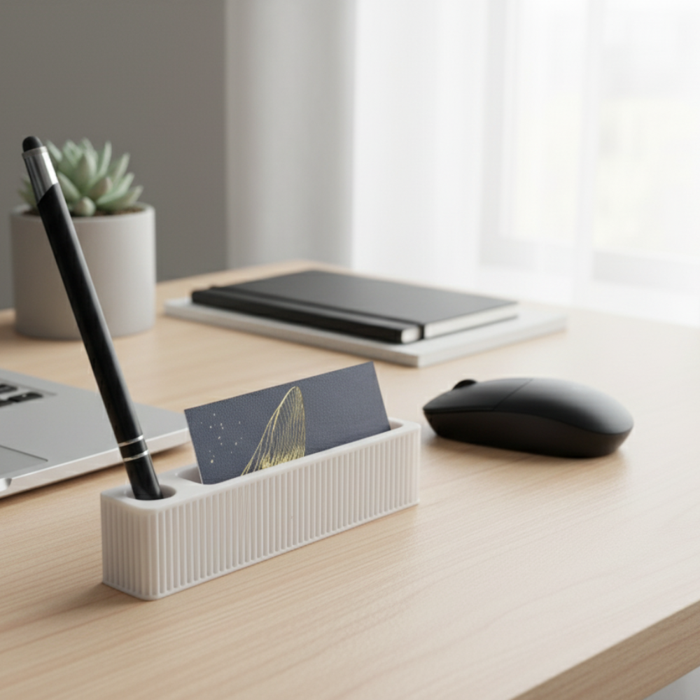 1 2 in 1 Business Card Holder with Pen Slot, 3D Printed Office Desk Organizer, Corporate Gift, Employee Joining Gift, Promotional Gift, Executive Desk Accessory, Industrial Office Gift, Startup Welcome Kit, Professional Table Organizer - Image 1