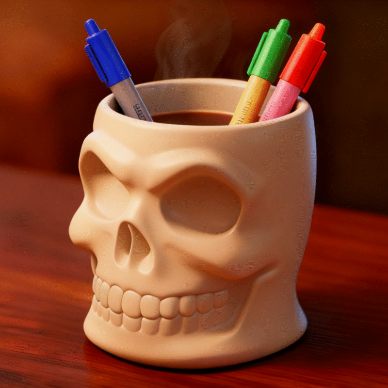 3D Printed Skull Pen Holder, Desk Organizer, Office Table Decor, Study Table Accessory, Creative Gift for Office, Home, Students, Designers, Engineers - Image 3