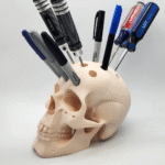 Human Skull Pen Holder, 3D Printed Desk Organizer, Office Stationery Stand, Study Table Decor, Creative Gift for Doctors, Engineers, Designers, Students, Halloween Decor, Medical Office Accessory, Home Office Desk Decor