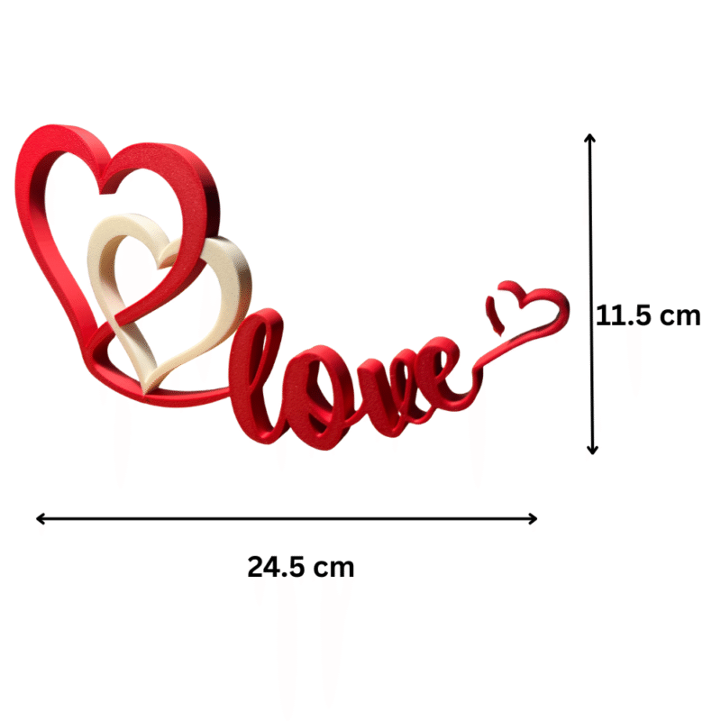 Double Heart Love 3D Printed Decor, Valentine Gift, Couple Showpiece, Romantic Home Decor, Anniversary Gift, Bedroom Table Decor, Living Room Shelf Decor, Cafe Decor, Gift for Couples - Image 2