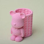 Woven Rattan Violent Bear Pen Holder for Office Desk, Study Table, Corporate Gifting, Home Decor, Creative Workspace, School Supplies, 3D Printed Desktop Organizer