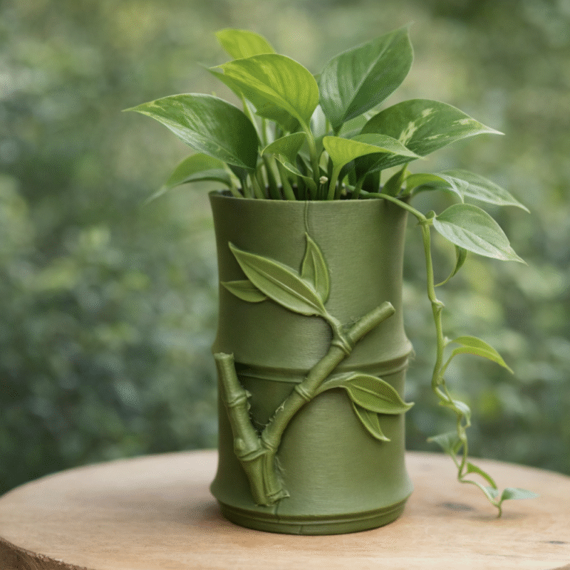 Bamboo Style 3D Printed Pen Holder, Desk Organizer, Plant Pot, Office Table Decor, Stationery Stand, Home Office Accessory, Corporate Gift, Festival Gift, Return Gift, Desktop Storage, Study Table Organizer - Image 3