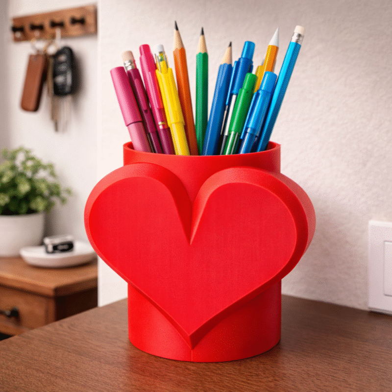 Heart-Shaped Pen Holder, 3D Printed Desk Organizer, Office Table Pen Stand, Study Table Holder, Home Decor Gift, Corporate Desk Accessory, Workspace Storage - Image 3