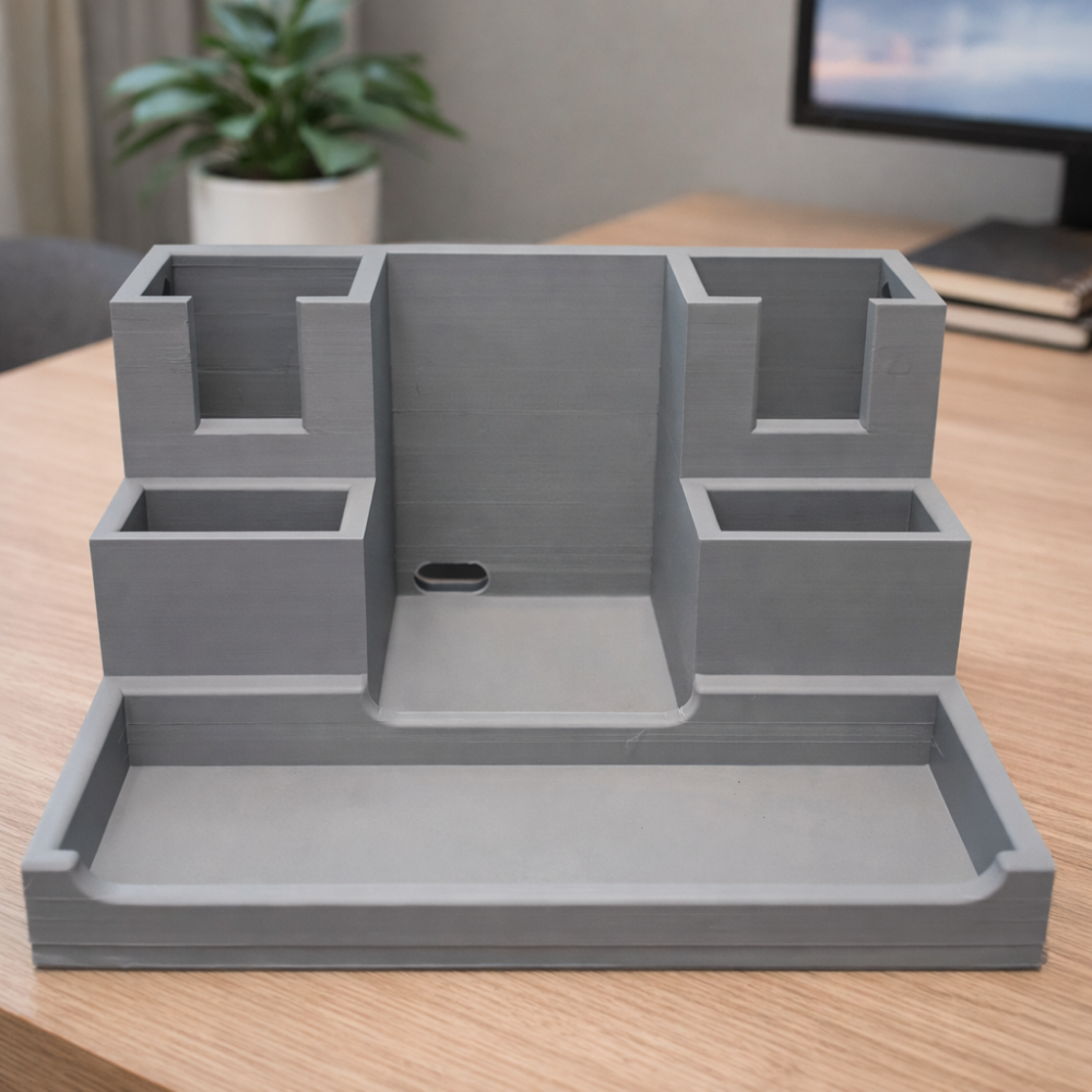 2 Desk Organizer with Phone Charging Center – 3D Printed Office Desk Storage, Mobile Stand, Pen Holder, Study Table Organizer, Home Office & Corporate Gift - Image 1
