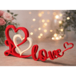 Double Heart Love 3D Printed Decor, Valentine Gift, Couple Showpiece, Romantic Home Decor, Anniversary Gift, Bedroom Table Decor, Living Room Shelf Decor, Cafe Decor, Gift for Couples