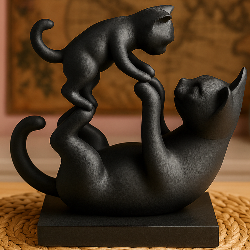 2 Playful Bond Sculpture – Cat and Kitten Figurine, 3D Printed Home Decor, Tabletop Showpiece, Office Desk Decor, Gift for Cat Lovers, Animal Art Decor, Living Room Accent, Shelf Decoration, Modern Gift Item - Image 1