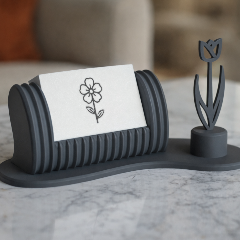 2 3D Printed Business Card Holder with Decorative Design, Office Desk Organizer, Corporate Gift, Executive Table Accessory, Reception Desk Use, Startup Office, IT Office, Industrial Office, Home Workspace - Image 1