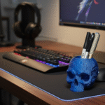 8bit Skull Pen Holder, 3D Printed Desk Organizer, Office Stationery Stand, Study Table Pen Stand, Gaming Desk Accessory, Creative Gift for Office, Home & Students