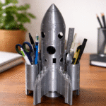 Rocket Pencil Pot Office Organizer, Desk Pen Holder for Office Home Study Table, 3D Printed Stationery Organizer for Students Teachers Engineers Designers, Workspace Storage for Pens Pencils Markers - Image 3