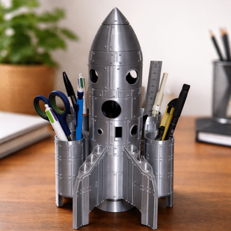 Rocket Pencil Pot Office Organizer, Desk Pen Holder for Office Home Study Table, 3D Printed Stationery Organizer for Students Teachers Engineers Designers, Workspace Storage for Pens Pencils Markers - Image 3