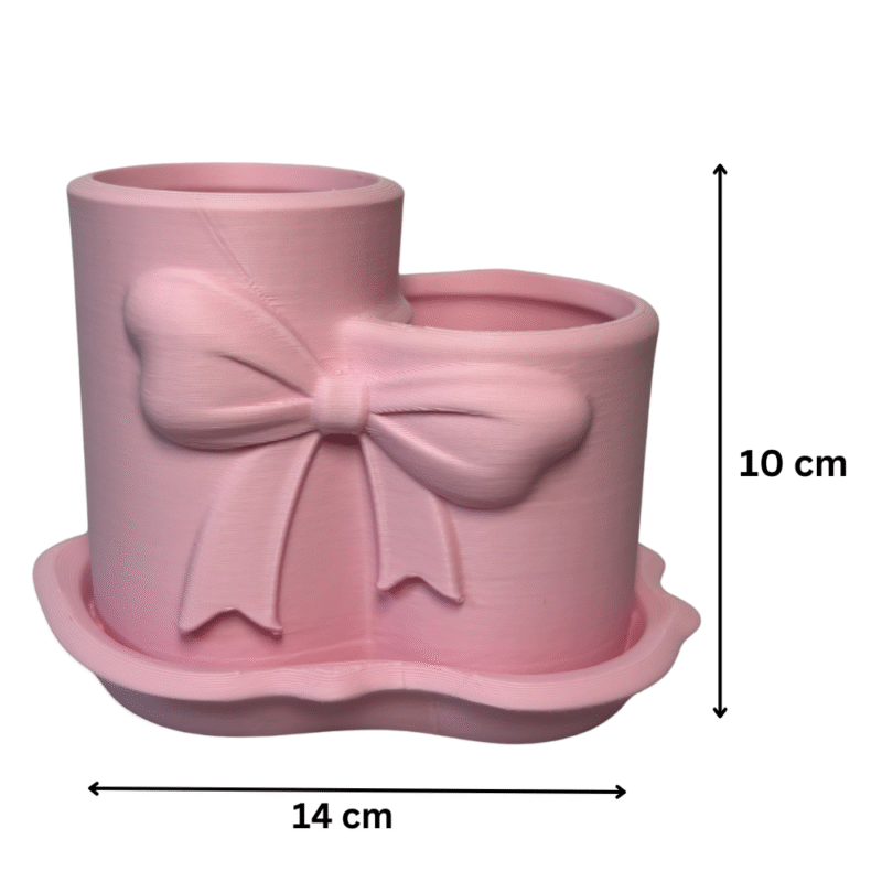 Bowknot Dual Compartment Storage Bin, Makeup Brush Holder, Desk Organizer, Pen Holder, Cosmetic Stand, Vanity Organizer, Gift Item, 3D Printed Utility Holder - Image 2