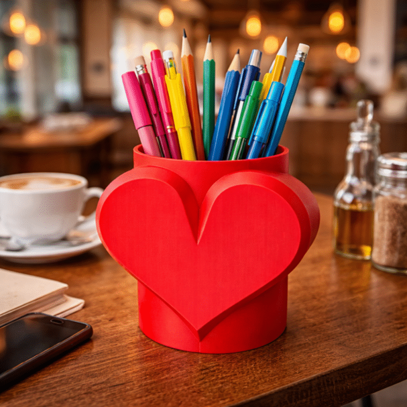 Heart-Shaped Pen Holder, 3D Printed Desk Organizer, Office Table Pen Stand, Study Table Holder, Home Decor Gift, Corporate Desk Accessory, Workspace Storage - Image 4