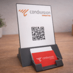 3D Printed Sign Display with Business Card Holder, Desk Name Plate, Reception Counter Sign, Office Table Display, Shop Cash Counter Display, Clinic Desk Sign, Cafe Table Sign, Small Business Branding Stand