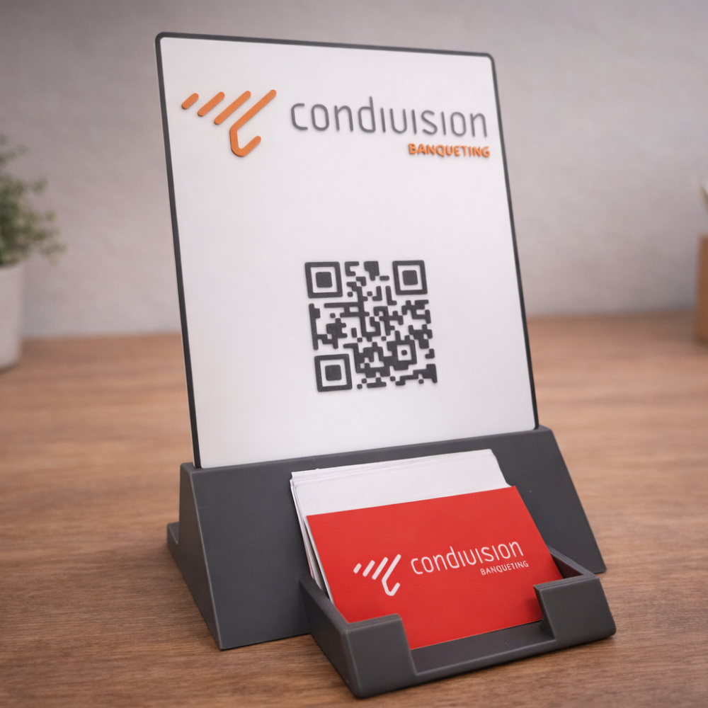 3 3D Printed Sign Display with Business Card Holder, Desk Name Plate, Reception Counter Sign, Office Table Display, Shop Cash Counter Display, Clinic Desk Sign, Cafe Table Sign, Small Business Branding Stand - Image 1