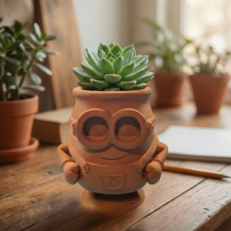Minion Pen Holder & Desk Planter, 3D Printed Office Desk Organizer, Cartoon Tabletop Planter, Study Table Pen Stand, Home Office Decor, Kids Room Organizer, Gift for Students, Teachers, Designers, Engineers - Image 3