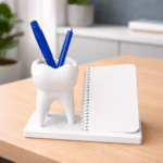 Tooth Shape Pen Holder with Card Holder, Desk Organizer for Dental Clinics, Offices, Hospitals, Reception Counters, Corporate Gifting, Study Tables, 3D Printed Desk Accessory