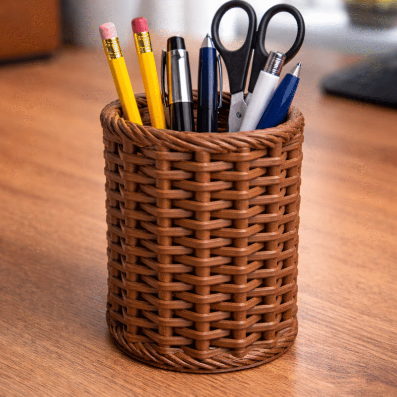 Woven Pencil Holder, 3D Printed Desk Organizer, Office Table Stationery Stand, Study Table Pen Holder, Corporate Gift, Home Office Accessory, Workspace Organizer, Educational Gift - Image 3