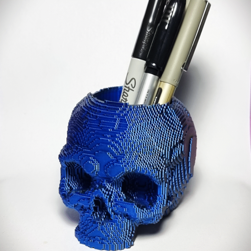 8bit Skull Pen Holder, 3D Printed Desk Organizer, Office Stationery Stand, Study Table Pen Stand, Gaming Desk Accessory, Creative Gift for Office, Home & Students - Image 3