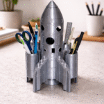 Rocket Pencil Pot Office Organizer, Desk Pen Holder for Office Home Study Table, 3D Printed Stationery Organizer for Students Teachers Engineers Designers, Workspace Storage for Pens Pencils Markers