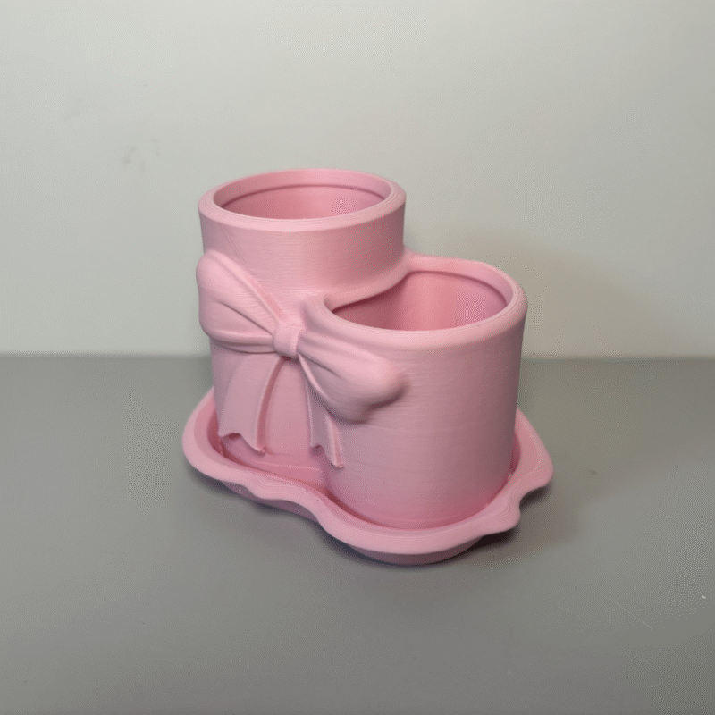 Bowknot Dual Compartment Storage Bin, Makeup Brush Holder, Desk Organizer, Pen Holder, Cosmetic Stand, Vanity Organizer, Gift Item, 3D Printed Utility Holder - Image 3
