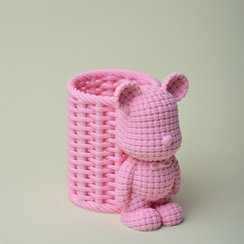 Woven Rattan Violent Bear Pen Holder for Office Desk, Study Table, Corporate Gifting, Home Decor, Creative Workspace, School Supplies, 3D Printed Desktop Organizer - Image 3