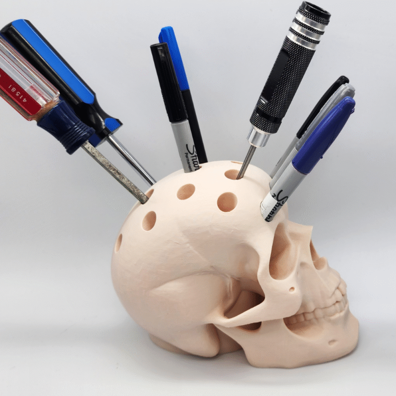 Human Skull Pen Holder, 3D Printed Desk Organizer, Office Stationery Stand, Study Table Decor, Creative Gift for Doctors, Engineers, Designers, Students, Halloween Decor, Medical Office Accessory, Home Office Desk Decor - Image 4