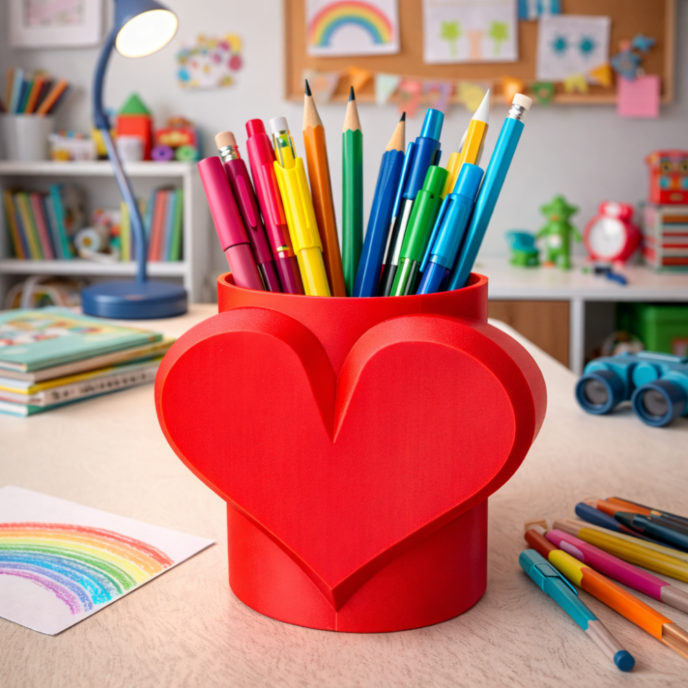 4 Heart-Shaped Pen Holder, 3D Printed Desk Organizer, Office Table Pen Stand, Study Table Holder, Home Decor Gift, Corporate Desk Accessory, Workspace Storage - Image 1