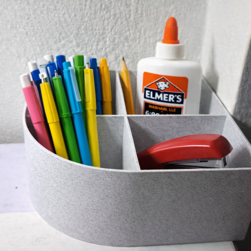 Colorful stationery in organizer tray