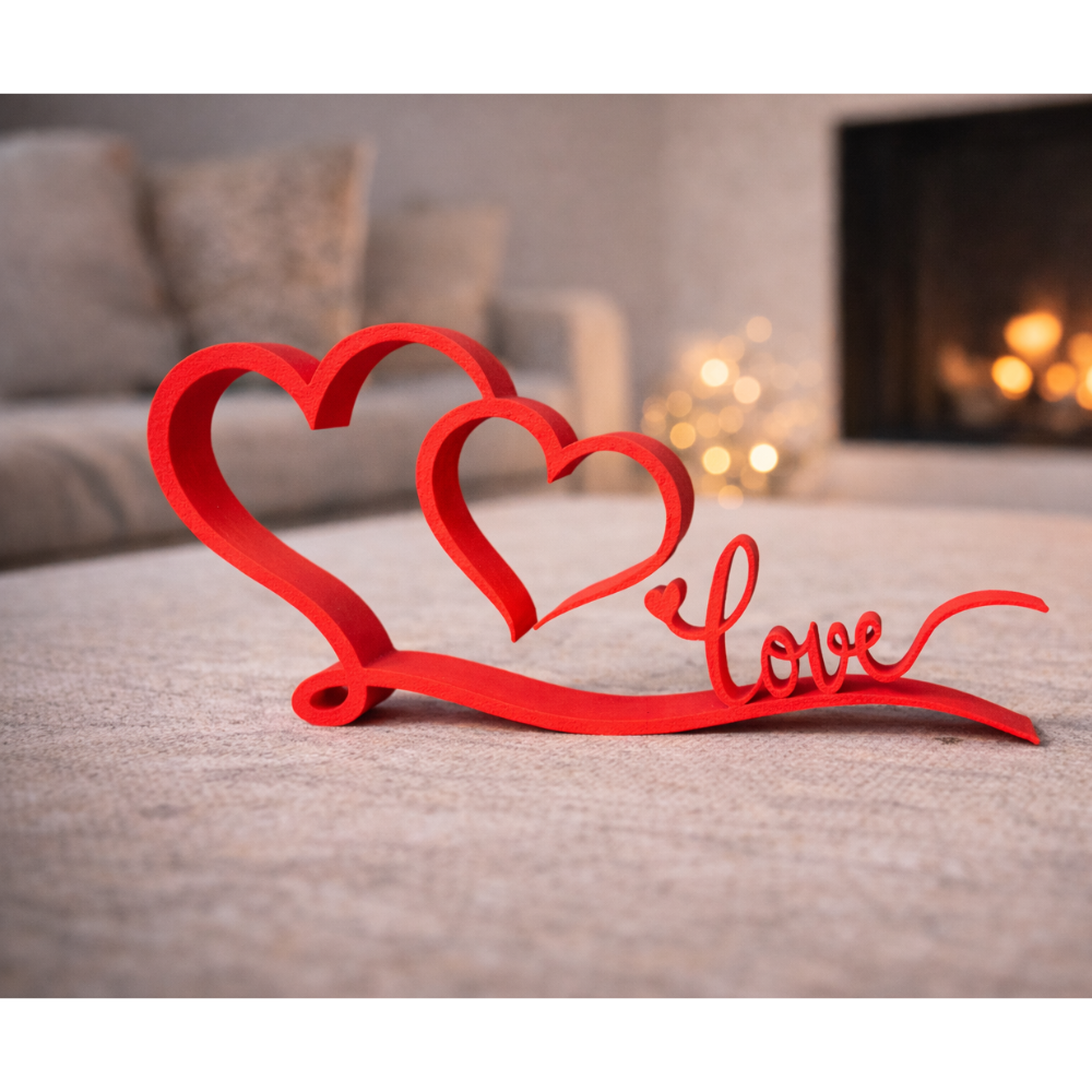4 Valentine’s Day Two Hearts Love 3D Printed Decor, Romantic Couple Gift, Anniversary Gift, Wedding Gift, Home Decor, Bedroom Decor, Tabletop Decor, Valentine Gift, Love Showpiece - Image 1