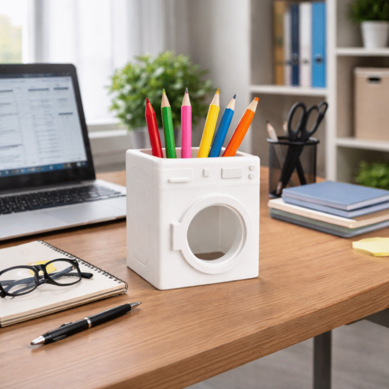 Washing Machine Shaped Pen Holder, 3D Printed Desk Organizer, Office Table Decor, Study Table Pen Stand, Home Office Accessories, School Stationery Holder, Creative Utility Gift, Workspace Organizer - Image 3