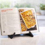 Book Stand, Portable Foldable Cookbook Holder, Fixed Angle Reading Stand for Kitchen, Study Table & Office Desk, Lightweight PLA Book Holder