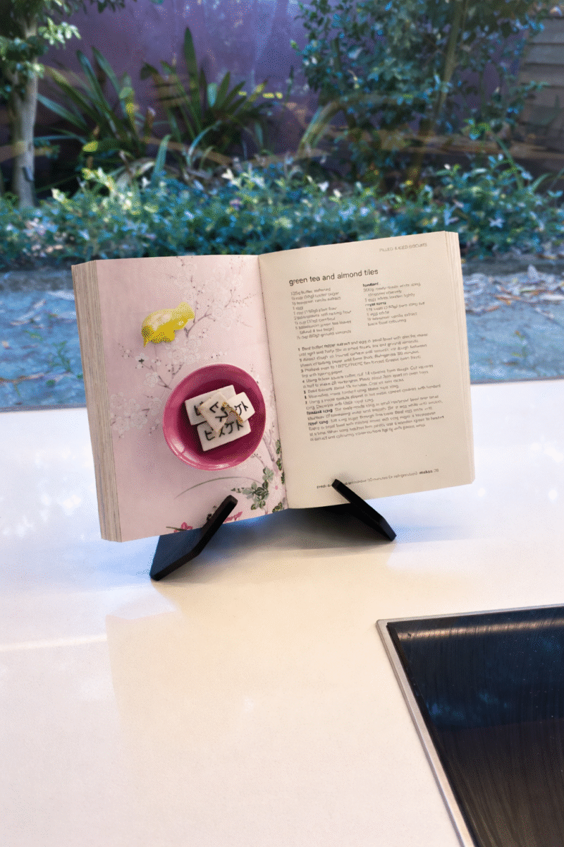 Book Stand, Portable Foldable Cookbook Holder, Fixed Angle Reading Stand for Kitchen, Study Table & Office Desk, Lightweight PLA Book Holder - Image 2