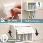Wall Mounted Toothbrush Holder with Vented Shutter Cover, No Drill Installation, Strong Double Tape Adhesive, Fits 2 Toothbrushes, Bathroom Organizer Case for Home - Image 2