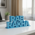 Blue decorative letters on desk