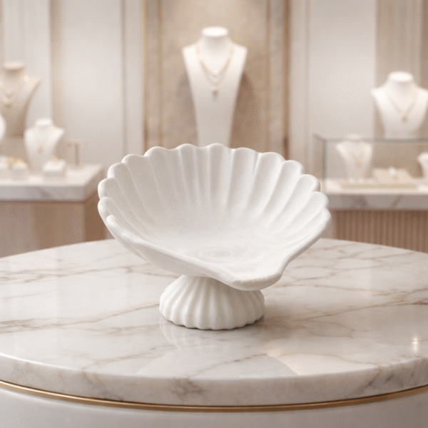 Coastal Seashell Jewelry Bowl Catchall | Premium 3D Printed Vanity Organizer | Elegant Ring & Earring Holder for Dressing Table | Lightweight Durable Decorative Tray for Home & Gift(White Color)