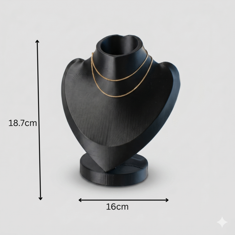 3D Printed Necklace Display Stand - Matte Finish Jewelry Mannequin Bust for Necklaces, Chains, and Pendants - Minimalist Elegant Display Holder for Home & Retail(Black Color) - Image 3