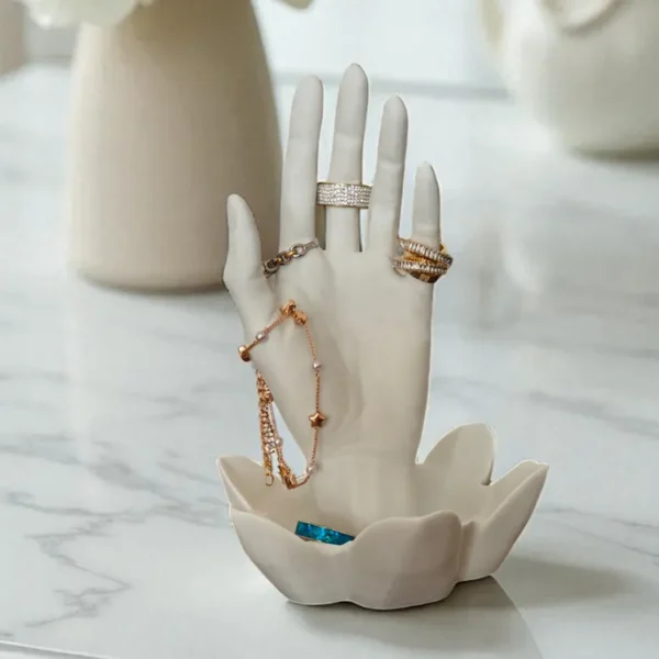 Jewelry Display Stand Hand Model | Ring Holder & Necklace Organizer | Matte Finish Anti-Slip Base Display Stand for Shop, Exhibition & Home Decor (White)