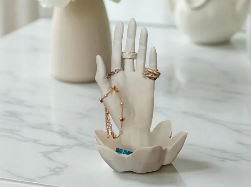 Jewelry Display Stand Hand Model | Ring Holder & Necklace Organizer | Matte Finish Anti-Slip Base Display Stand for Shop, Exhibition & Home Decor (White) - Image 4