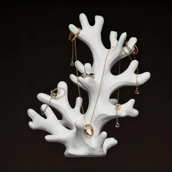 Necklace Display Stand Coral Design | Jewelry Organizer Holder for Rings, Chains & Earrings | Matte Finish Anti-Slip Base Display Stand for Shop, Home & Exhibition (White,Black)