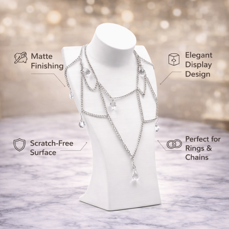 Premium Necklace Display Bust Stand – 3D Printed Jewelry Holder for Dressing Table, Shop & Exhibition Use, Lightweight Durable Plastic Neck Stand, Space Saving Organizer for Chains & Accessories(White Color) - Image 3