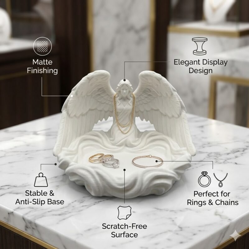 Angel Wings Jewelry Dish Organizer | Premium 3D Printed Vanity Tray | Decorative Ring & Earring Holder for Dressing Table | Lightweight Durable Jewelry Storage for Home Decor & Gift(White Color) - Image 4